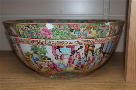 A Chinese Canton famille rose punch bowl, c. 1830-50, Dia 36cm